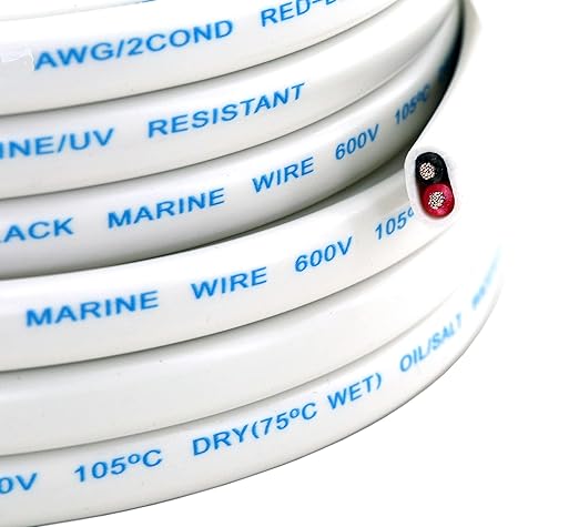 GS Power 100 Ft Duplex Marine Wire, 14 Gauge Wire, Oxygen-Free Tinned Copper 14 AWG Electrical Boat Wiring, Sheathed Copper Marine Grade Electrical Cable for Boat Automotive RV Camper Trailer