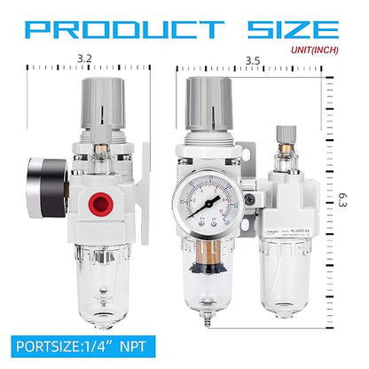 NANPU 1/4" NPT Compressed Air Filter Regulator Lubricator Combo Water/Oil Trap - Image 3