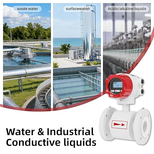 Electromagnetic Flow Meter,High-Precision Industrial Flowmeter Digital Display IP65 Protection 4-20mA Output Pipe Sensor for Wastewater, Sewage, and Seawater（DN100)