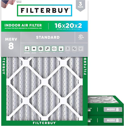 Filterbuy 16x20x2 Air Filter MERV 8 Essential Dust & Allergy Defense, by Filterbuy