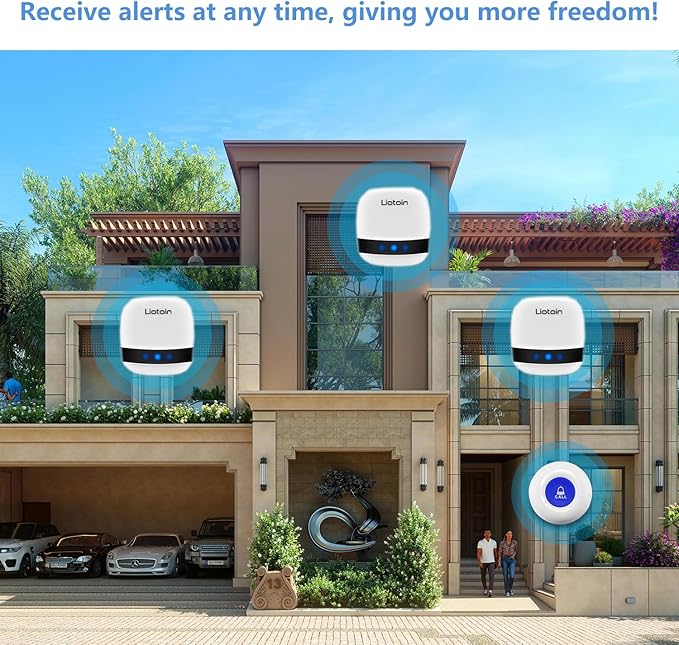 LIOTOIN Caregiver Pager Wireless Call Button Alert Button Call Bell Emergency Button for Home/Elderly/Patients Panic Button Nurse Alert Call System 3Call Button 3Receivers (600+ft Operating Range)