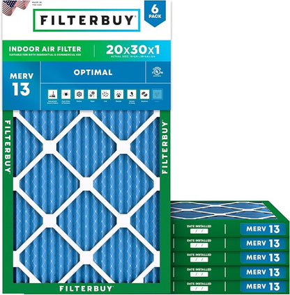 Filterbuy 20x30x1 Air Filter MERV 13 Optimal Smoke & Allergy Defense, by Filterbuy