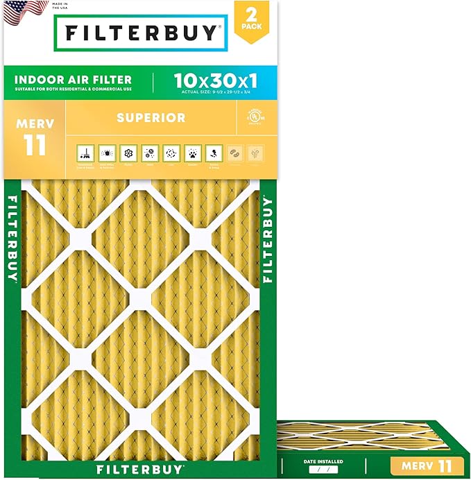 Filterbuy 10x30x1 Air Filter MERV 11 Superior Pet & Allergy Defense, by Filterbuy