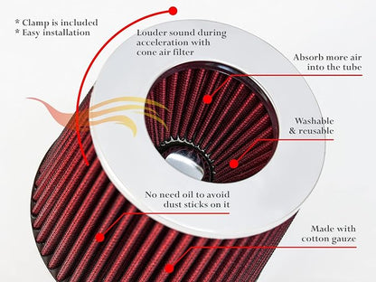 RED 4 inch 102 mm Inlet Truck Air Cone Replacement Performance Washable - Image 6