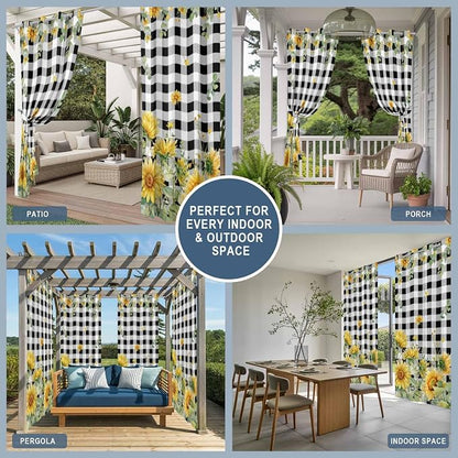 Sunflowers Outdoor Curtains for Patio Summer Floral Eucalyptus Leaf Buffalo - Image 8