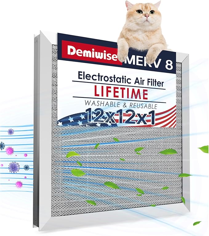 12x12x1 Electrostatic Air Filter, Reusable MERV 8 Aluminum AC/HVAC Furnace by Demiwise