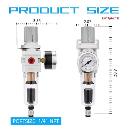 NANPU 1/4" NPT Compressed Air Filter Regulator Combo Piggyback, Auto Drain - Image 5