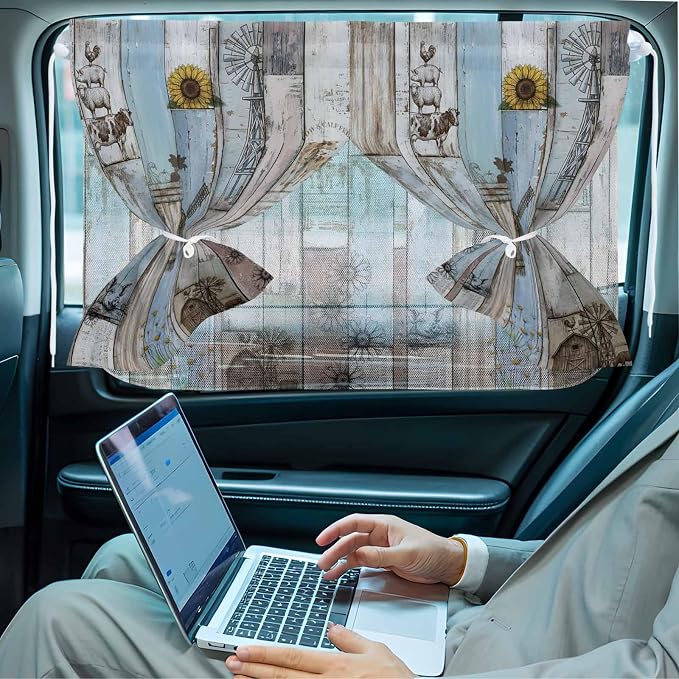 Blue Grey Wooden Magnetic Double Layer Car Window Shades, Side Window Curtains - Image 6