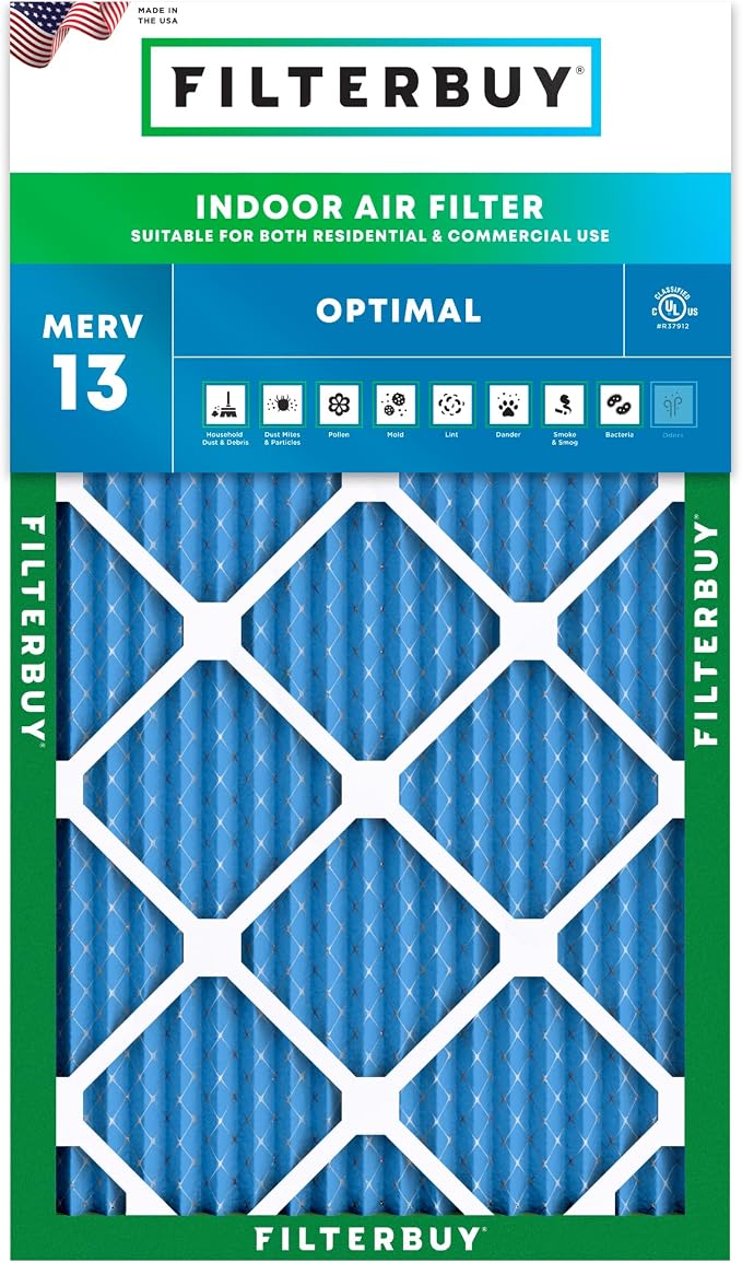 Filterbuy 13.5x24.5x1 Air Filter MERV 13 Optimal Smoke & Allergy Defense by Filterbuy