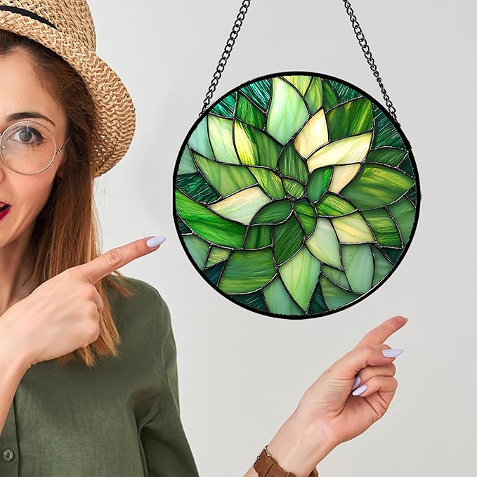 CRISGIF Stained Glass Window Hanging - Ireland Green Suncatcher for Doors Garden Patio Sun Catchers Decor Mother's St. Patrick's Day Birthday for Women Men Mom Nana Friend 9.8 in