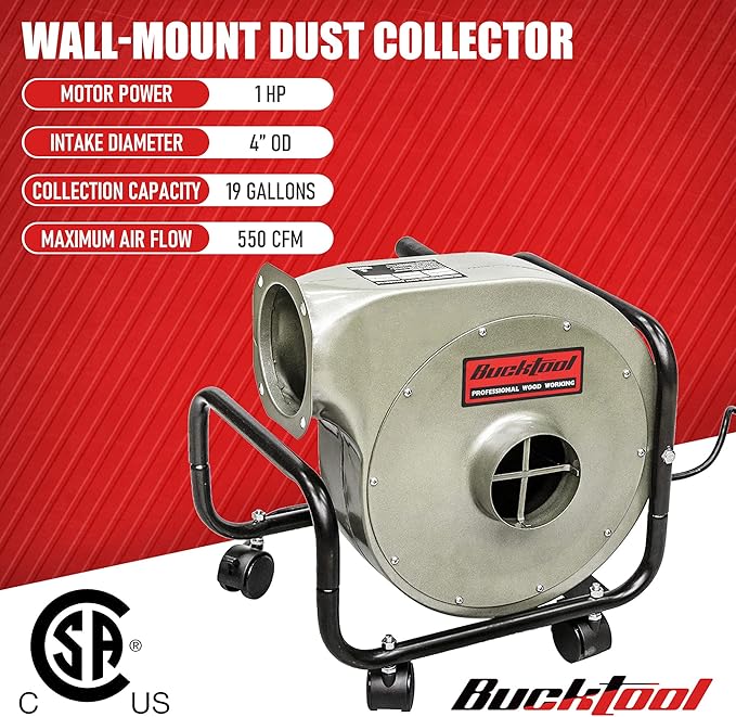 BUCKTOOL 1HP 6.5AMP Wall-mount Dust Collector - Image 4