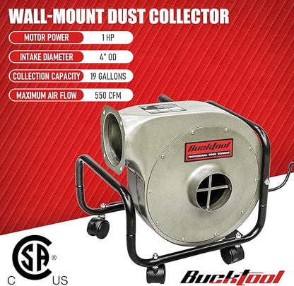 BUCKTOOL 1HP 6.5AMP Wall-mount Dust Collector - Image 4