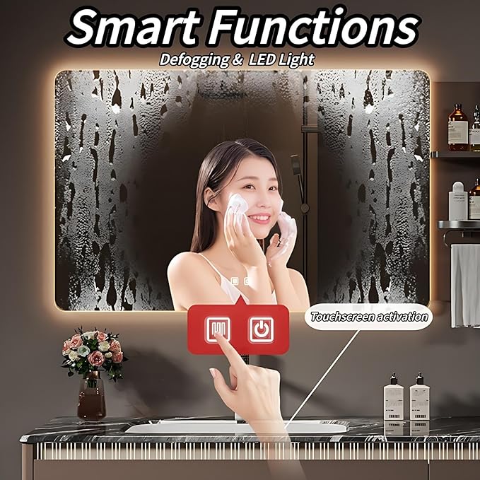 Modern Bathroom Vanity - Spacious Deep Sink | Defogging LED Mirror & Human Body Sensor Light, Open Side Panel, Floating Smart Bathroom Vanities (80IN)