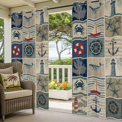 Oceans Outdoor Curtains for Patio Shell Starfish Whales Summer Vintage - Image 5