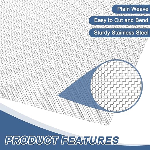 uxcell 20 Mesh 79" x 16" Woven Wire Mesh, 304 Stainless Steel Air Vent Filter - Image 3