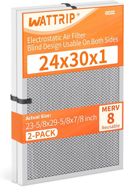 2-Pack 24x30x1 MERV 8 Reusable & Washable Electrostatic Air Filters by BreatheSmartLiveClean