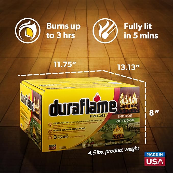 Duraflame 4.5 Pound 3 Hour Long Burn Time Indoor Outdoor Quick Light Fire Log for Camping, Firepits, Bonfires, and Fireplaces (18 Pack), Neutral
