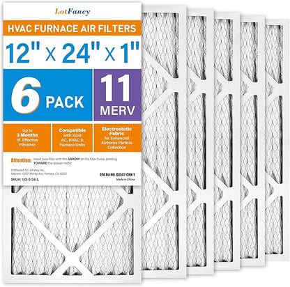 LotFancy 12x24x1 Air Filter MERV 11 6-Pack, Electrostatic Pleated AC Furnace by LotFancy