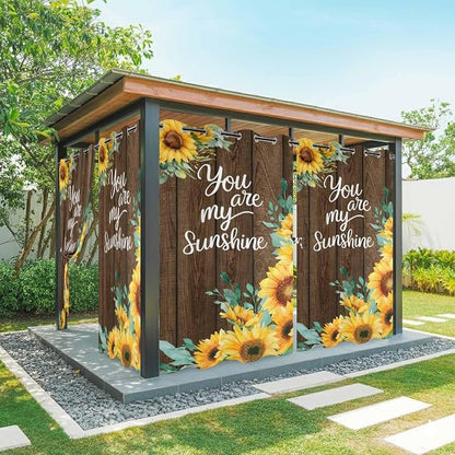 Summer Outdoor Curtains for Patio Sunflowers Eucalyptus Leaves Wood Waterproof by Unknown
