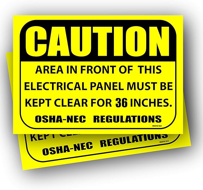 (2 pack) Caution Area in Front of This Electrical Panel Must Be Kept Clear for 36 Inches Sign 7" x 10" self adhesive vinyl sticker decal