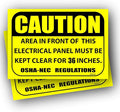 (2 pack) Caution Area in Front of This Electrical Panel Must Be Kept Clear for 36 Inches Sign 7" x 10" self adhesive vinyl sticker decal