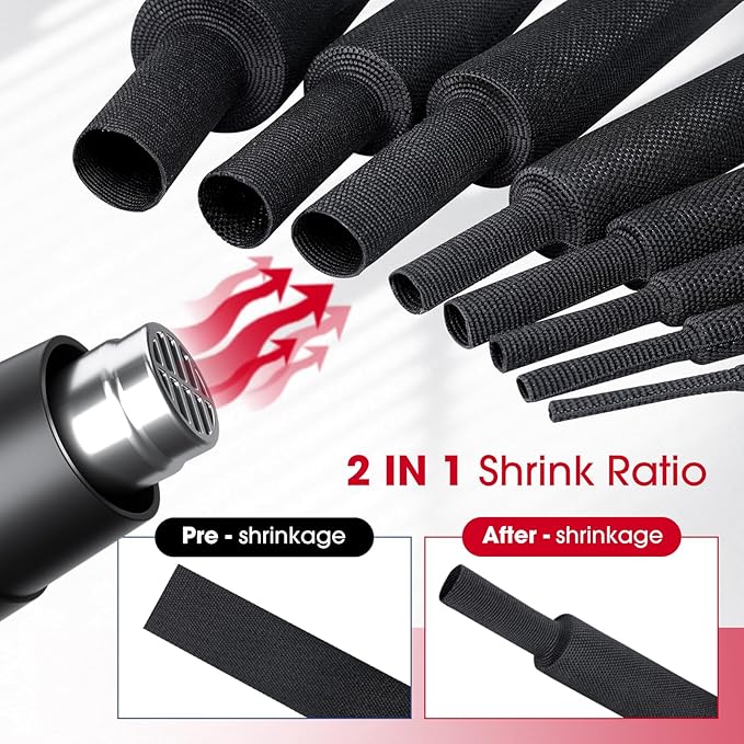 Sonoreboom 2 in 1 Heat Shrink Braided Sleeving Fabric Tubing-Ideal fit Irregular Shape Hose/Cable/Wire (3/8"(10mm), 45FT)