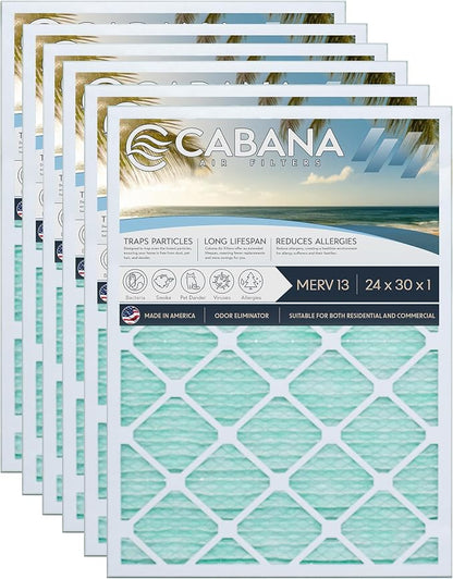 Cabana Filters 6-Pack 24x30x1 MERV 13 AC Furnace Air Filter by CabanaAirFilters