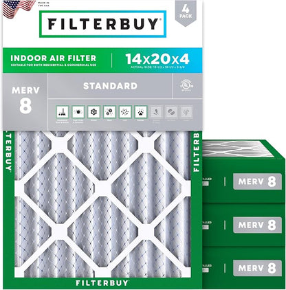 Filterbuy 14x20x4 Air Filter MERV 8 Essential Dust & Allergy Defense, by Filterbuy