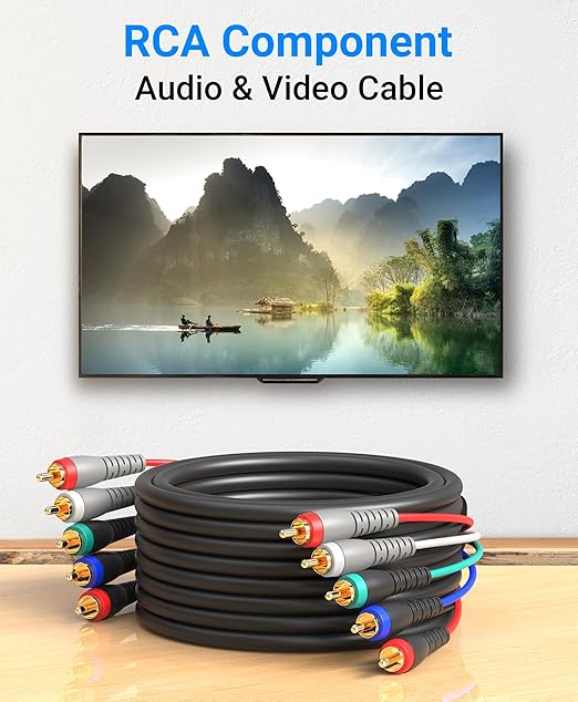 BlueRigger Component Video Cable with Audio (12FT, RCA- 5 Cable, Supports 1080i) - Compatible with DVD Players, VCR, Camcorder, Projector