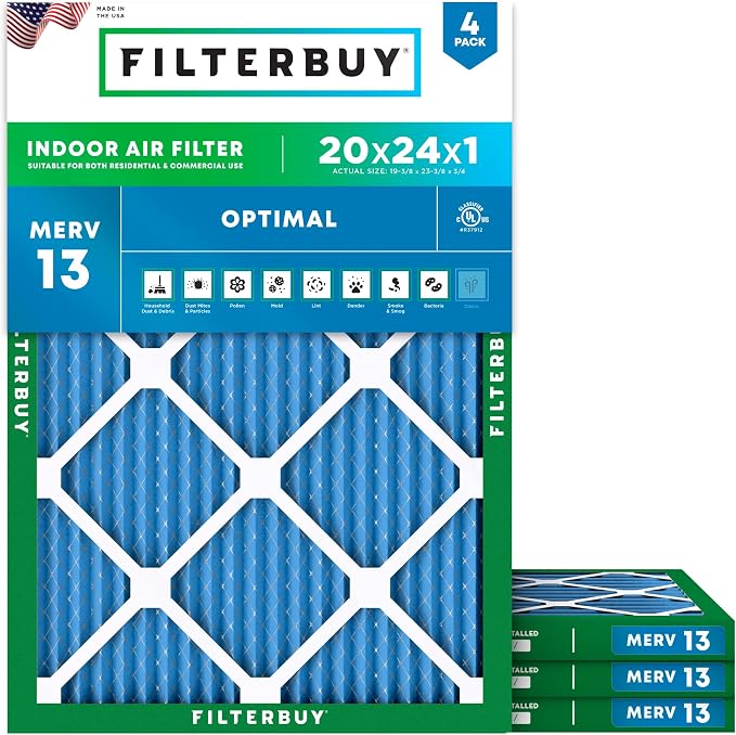 Filterbuy 20x24x1 Air Filter MERV 13 Optimal Smoke & Allergy Defense, by Filterbuy