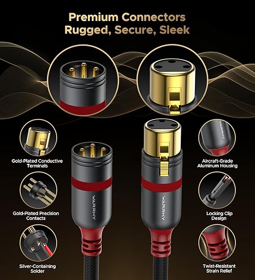 Warrky XLR Cables 6ft 2 Pack [Oxygen-Free Copper (OFC), Gold-Plated Connector] Balanced Microphone Cable Male to Female Professional Hi-Fi XLR Cable