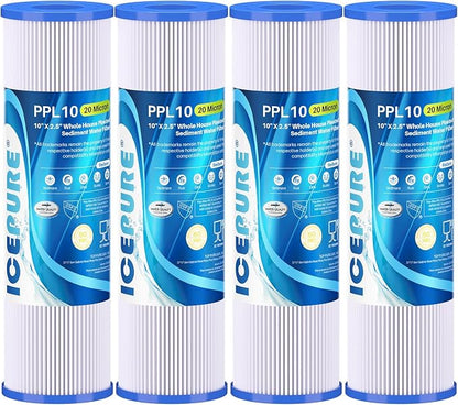 ICEPURE 20 Micron 10" x 2.5" Pleated Sediment Cartridge Replacement Universal by ICEPURE