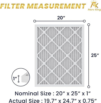 MervKing 20x25x1 Air Filter Actual Size: 19.7" x 24.7" x 0.75" MERV 8 MPR - Image 2