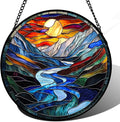 AMDERVEN Stained Glass Window Hanging, Canyon Mountains Sunset View Sun Catcher for Window Home Decor Landscape Suncatcher Mother's Day Birthday Gifts for Women Men Mom and Nana 7.8 in