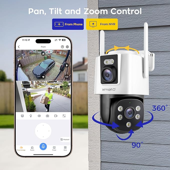 xmartO [Dual-CAM 180+° FOV] 6MP 2-in-1 WiFi 6 Home Security Camera with AI Tracking, Pan Tilt Zoom, 5G Dual Band, Bluetooth Easy Setup (Standalone & Groupable CAM)