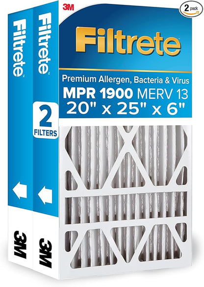 Filtrete 20x25x6 AC Furnace Air Filter, MERV 13, MPR 1900, Premium Allergen by Filtrete