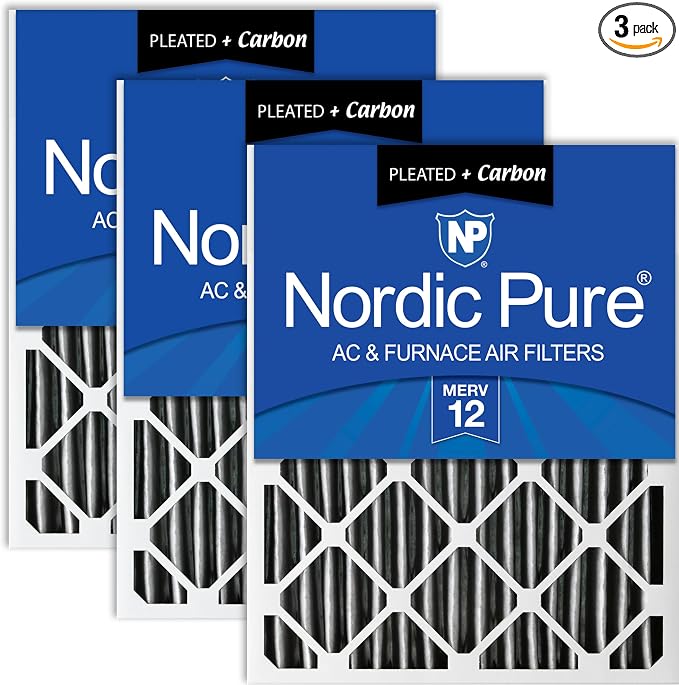 Nordic Pure 25x25x2 Furnace Air Filters MERV 12 Pleated Plus Carbon 3 Pack by NordicPure