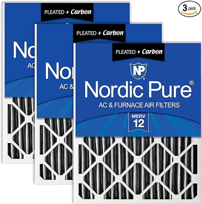 Nordic Pure 20x20x2 Furnace Air Filters MERV 12 Pleated Plus Carbon 3 Pack by NordicPure