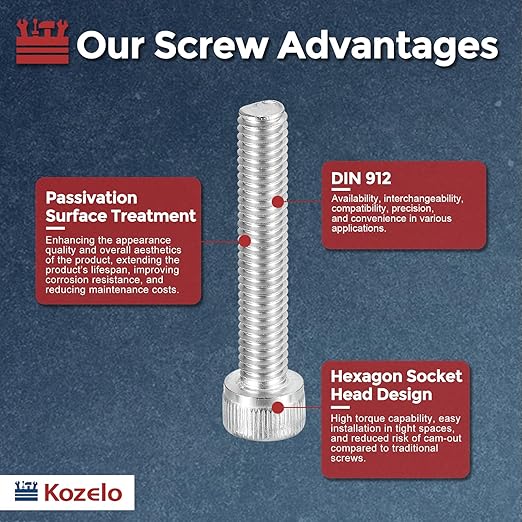 Kozelo 25pcs Socket Head Cap Screws - [M6-1 x 35mm] 304 Stainless Steel Allen Socket Drive for Electrical Motor 3D Printing Fan Engine Replacement Use, Silver