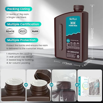 SUNLU Flexible 3D Printer Resin 2KG, 66A 3D Printing Resin - Image 9