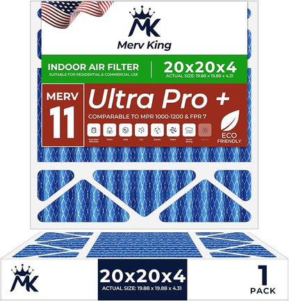 MervKing 20x20x4 Air Filter Actual Size: 19.88" x 19.88" x 4.31" MERV 11 MPR by MervKing