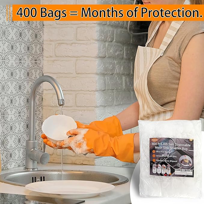 400 Pack Disposable Sink Strainer Bags – Ultra-Fine Elastic Mesh Food Catcher - Image 4