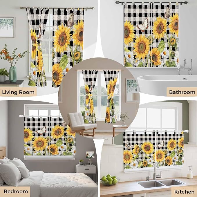 Sunflowers Bedroom Curtains 72 Inch Length, Window Curtains Tab Top - Image 7