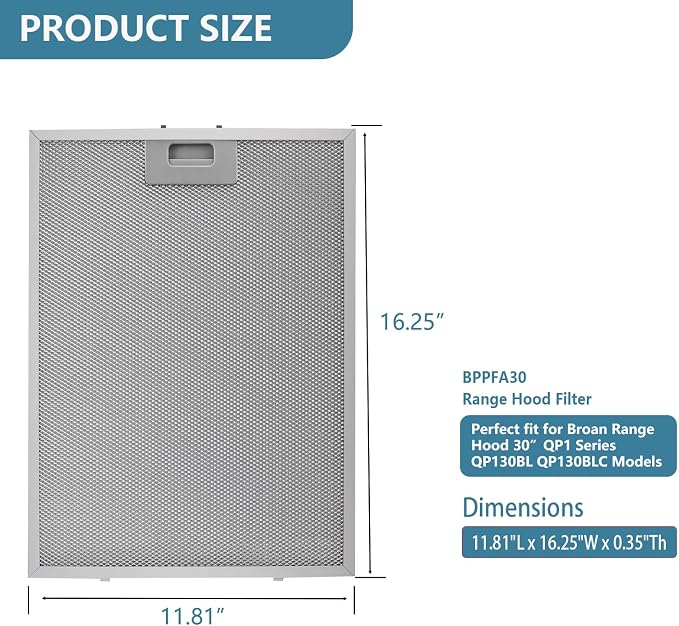 BPPFA30 Range Hood Filter 11.81" x 16.25" Replacement - Image 2