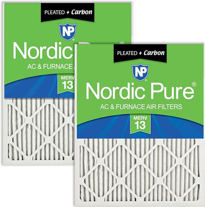 Nordic Pure 12x12x1 Pleated Air Filters MERV 13 Plus Carbon 2 Pack by NordicPure