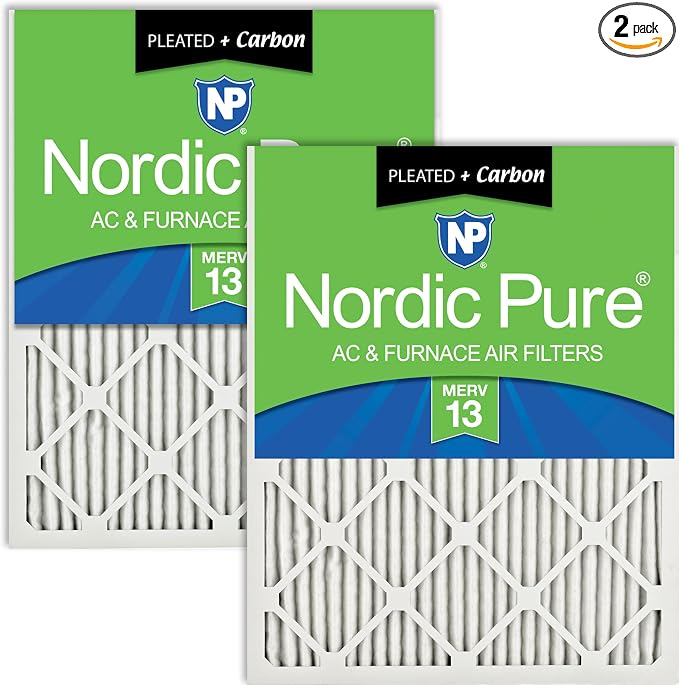 Nordic Pure 20x25x1 Pleated Air Filters MERV 13 Plus Carbon 2 Pack by NordicPure