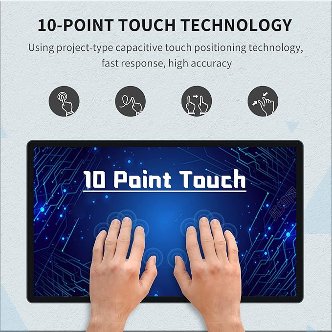 TouchWo 21.5 inch Android 14 Touchscreen Monitor Tablet, 16:9 FHD 1080P, WiFi & BT, Built-in Speakers, RK3576 4GB RAM & 32GB ROM, Smart Board for Classroom, Meeting & Game