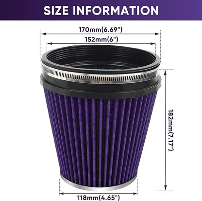 6" 152mm Cold Air Intake Filter Clamp-On Replacement High Flow Inlet Air Filter - Image 2