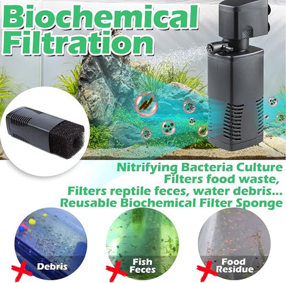TARARIUM Fish Tank Filter for 15-40 Gallon Tank Crystal Clear Powerful Internal - Image 3