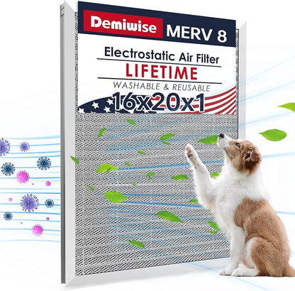 MERV 8 16x20x1 Washable Aluminum Lifetime Furnace Filter, Reusable AC/HVAC by Demiwise